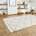Cream Willow Shaggy Tasselled Diamond Rug from Roseland Furniture