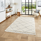 Cream Willow Shaggy Tasselled Diamond Rug from Roseland Furniture