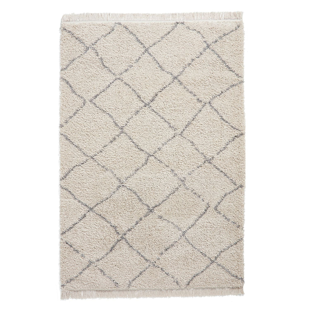 Cream Willow Shaggy Tasselled Diamond Rug from Roseland Furniture
