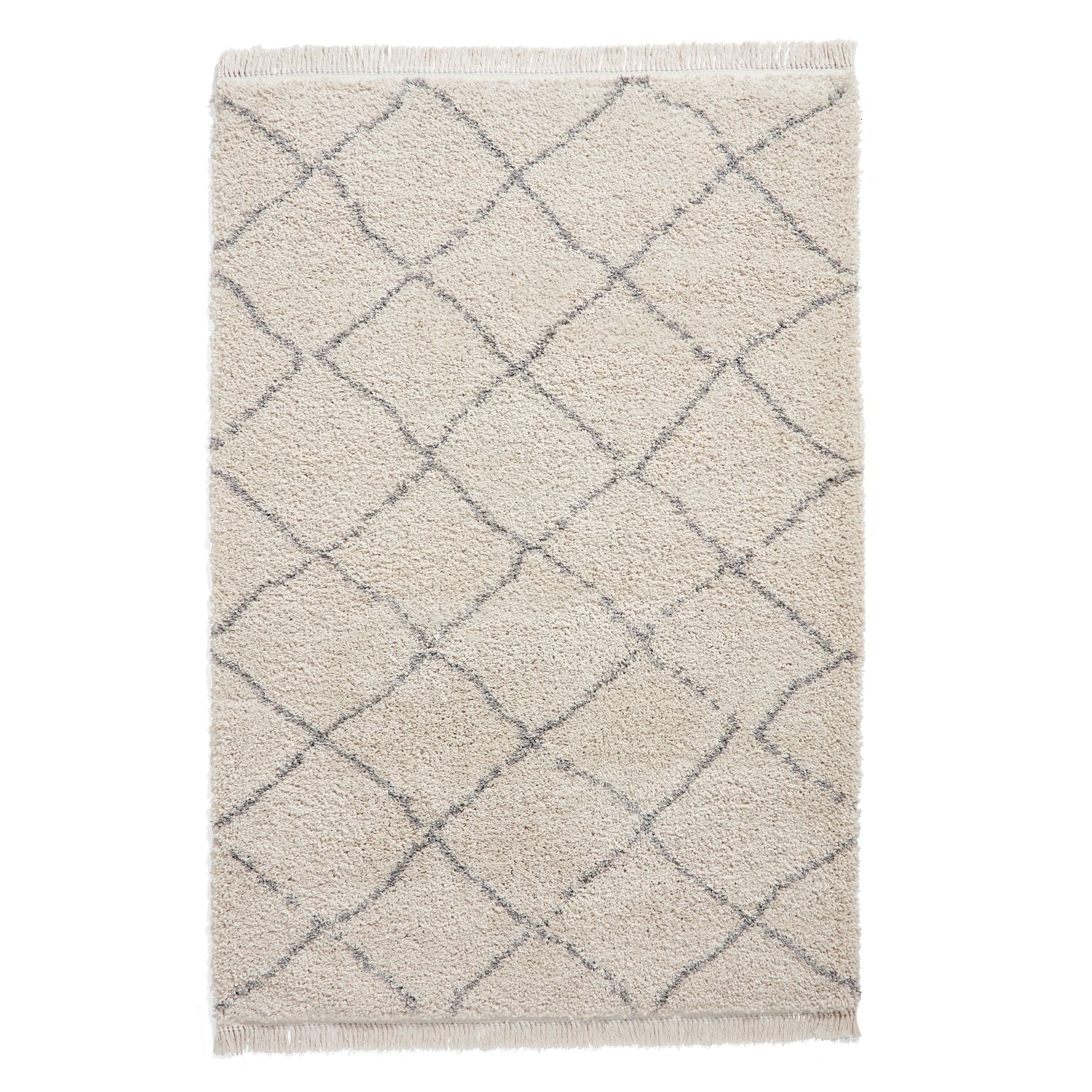 Cream Willow Shaggy Tasselled Diamond Rug from Roseland Furniture