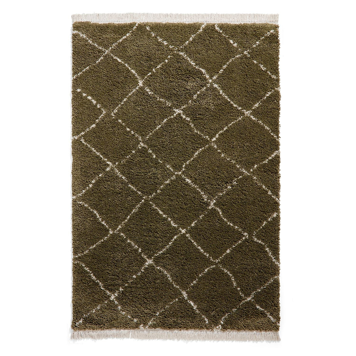 Green Willow Shaggy Tasselled Diamond Rug from Roseland Furniture