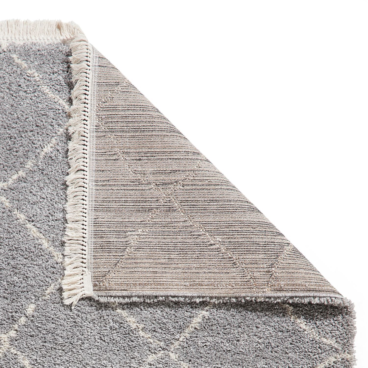 Grey Willow Shaggy Tasselled Diamond Rug from Roseland Furniture