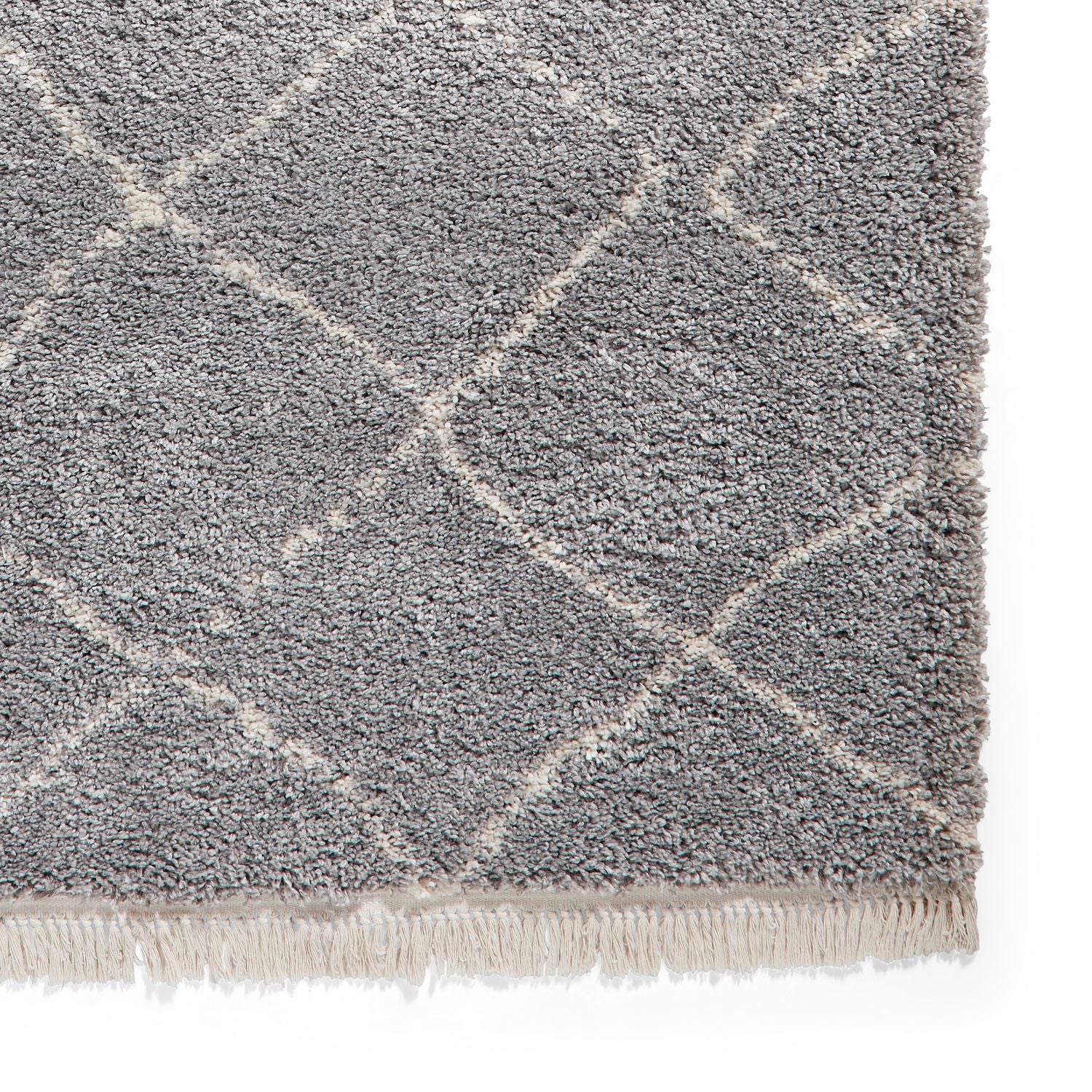 Grey Willow Shaggy Tasselled Diamond Rug from Roseland Furniture