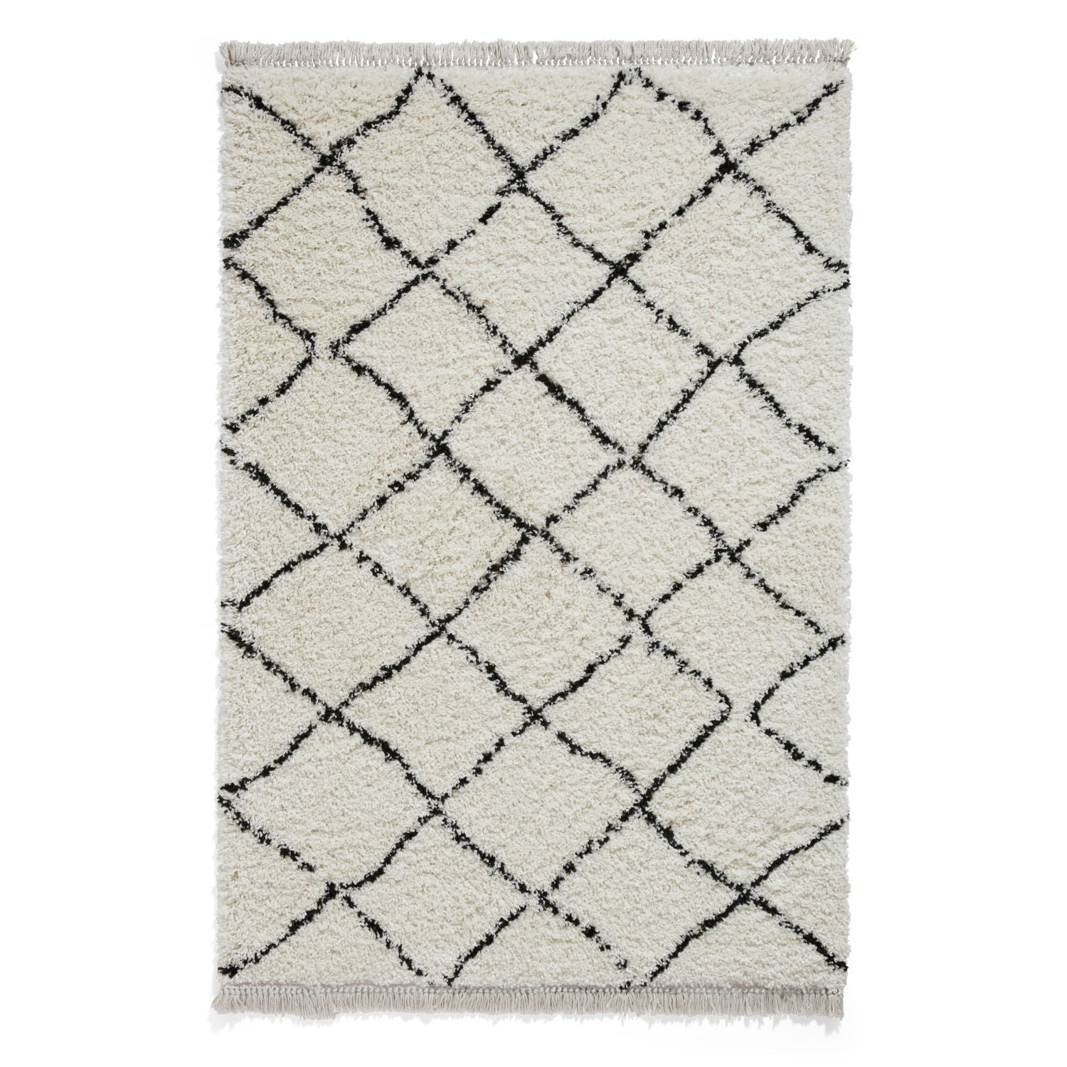 Black Willow Shaggy Tasselled Diamond Rug from Roseland Furniture