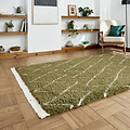 Green Edie Boho Diamond Shaggy Rug from Roseland Furniture