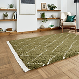Green Edie Boho Diamond Shaggy Rug from Roseland Furniture