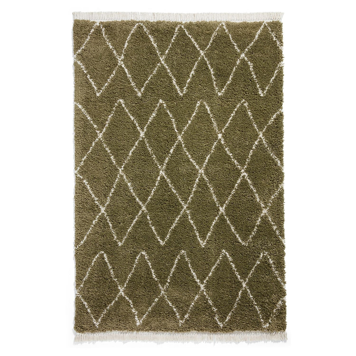 Green Edie Boho Diamond Shaggy Rug from Roseland Furniture