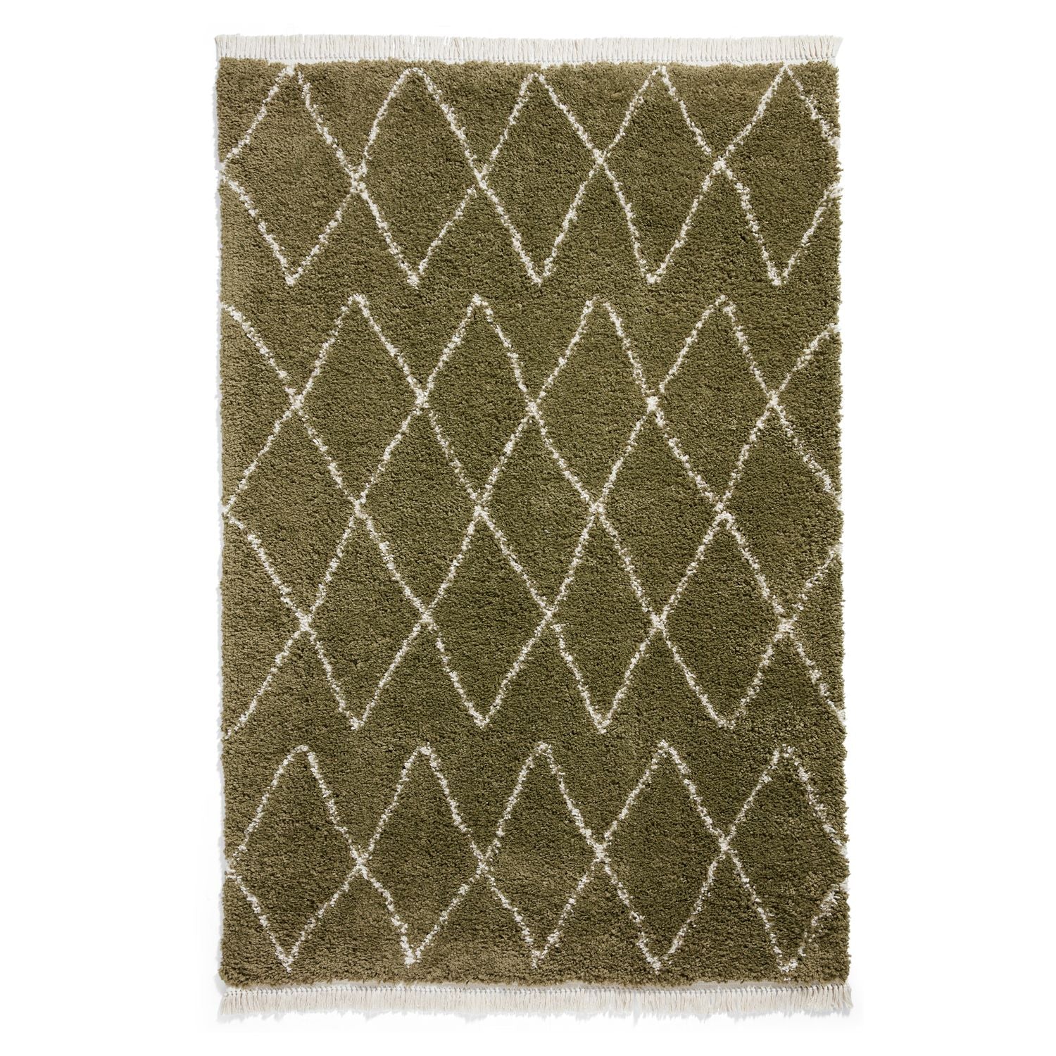 Green Edie Boho Diamond Shaggy Rug from Roseland Furniture