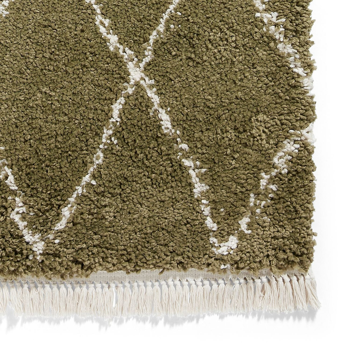 Green Edie Boho Diamond Shaggy Rug from Roseland Furniture