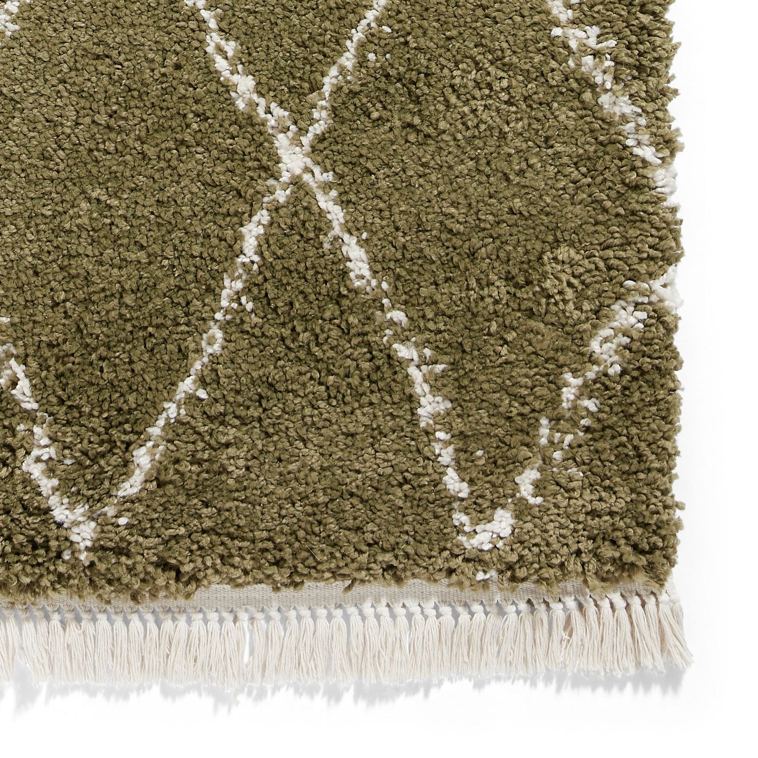 Green Edie Boho Diamond Shaggy Rug from Roseland Furniture