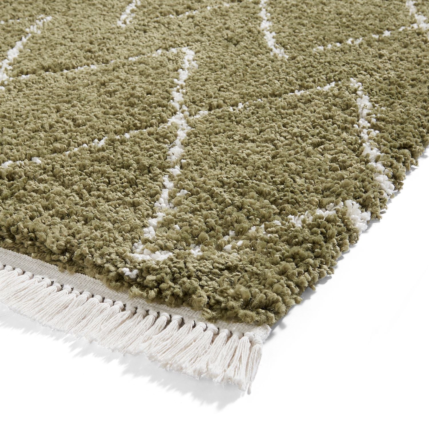 Green Edie Boho Diamond Shaggy Rug from Roseland Furniture