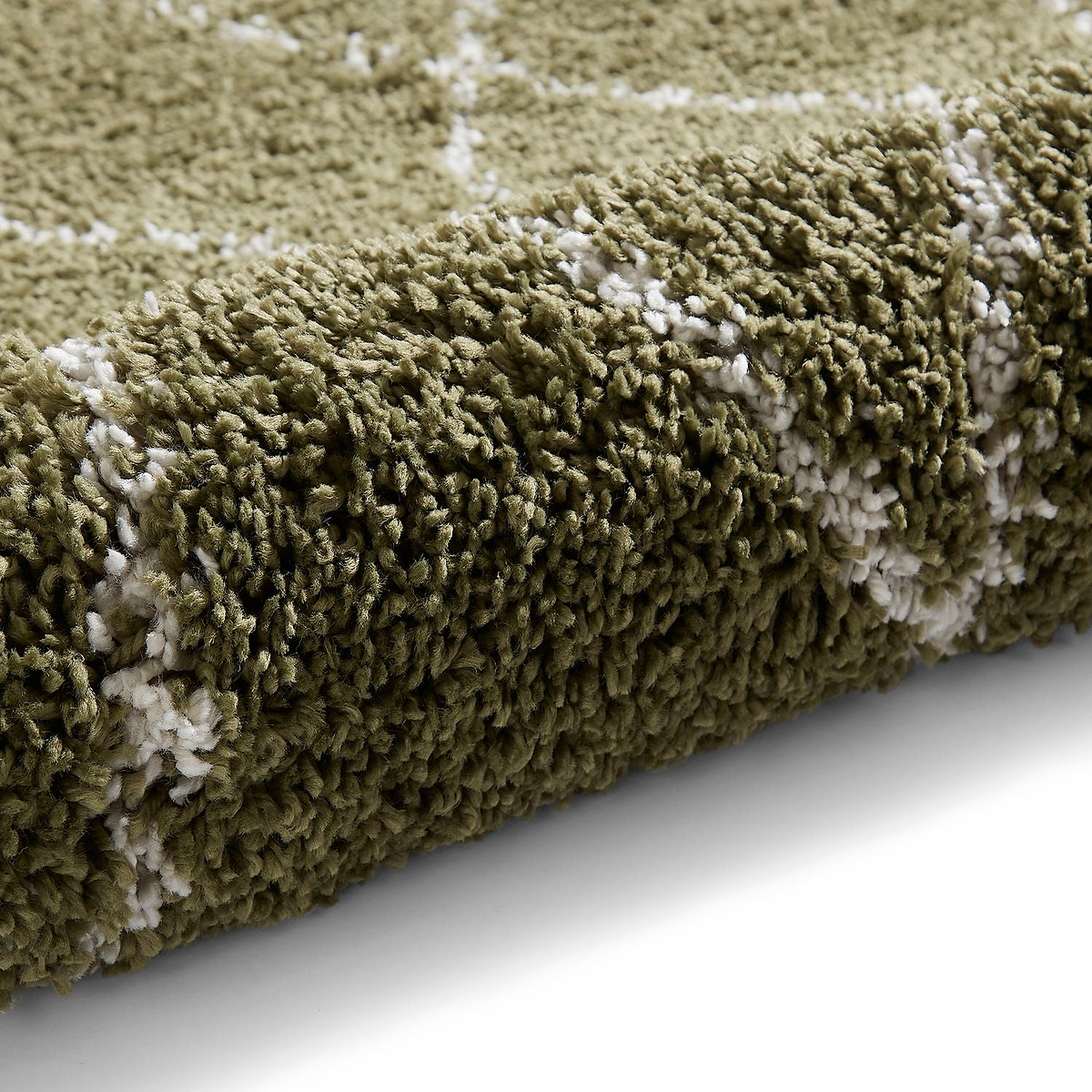 Green Edie Boho Diamond Shaggy Rug from Roseland Furniture
