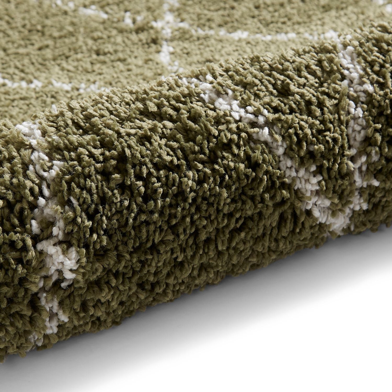 Green Edie Boho Diamond Shaggy Rug from Roseland Furniture