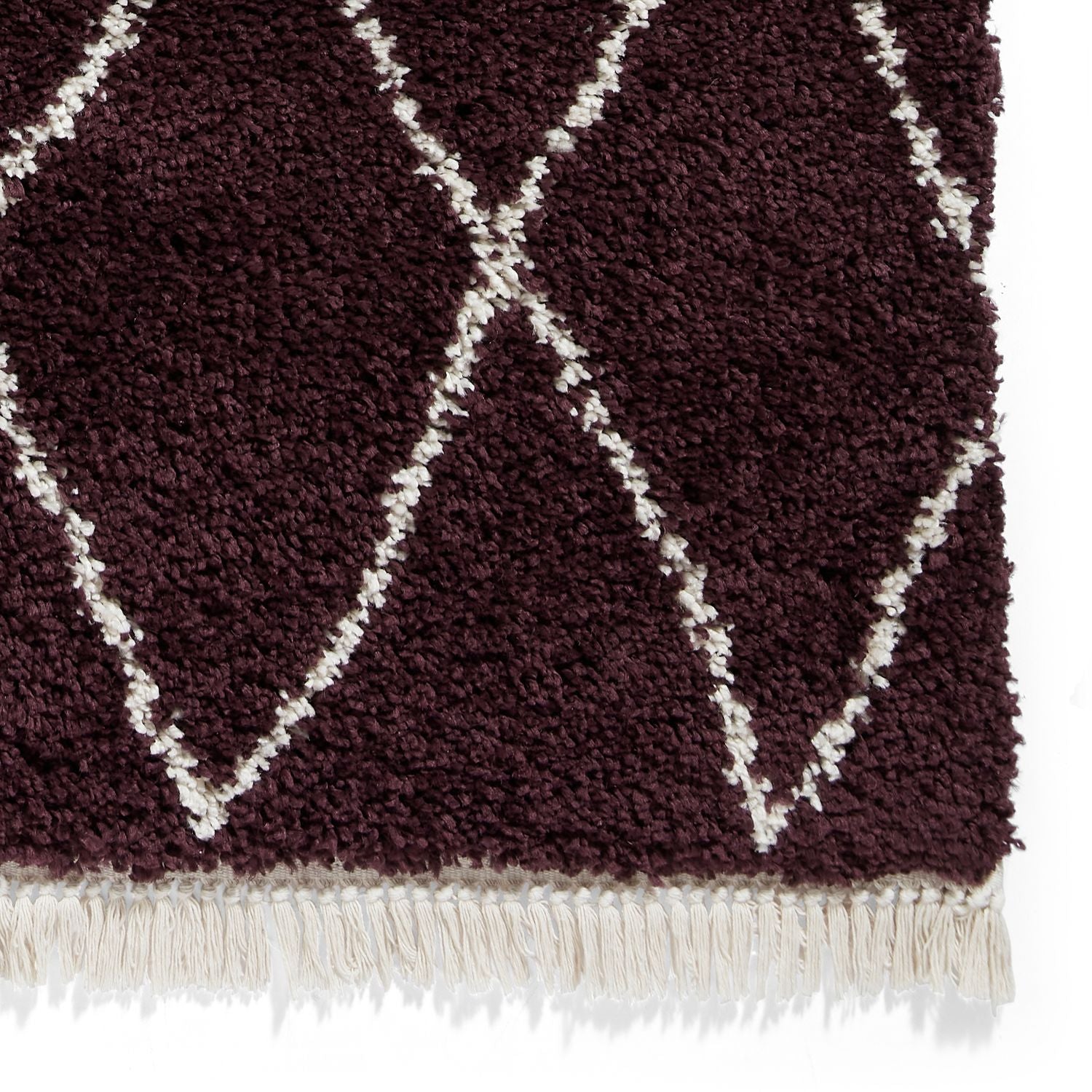 Purple Edie Boho Diamond Shaggy Rug from Roseland Furniture