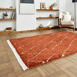 Red Edie Boho Diamond Shaggy Rug from Roseland Furniture