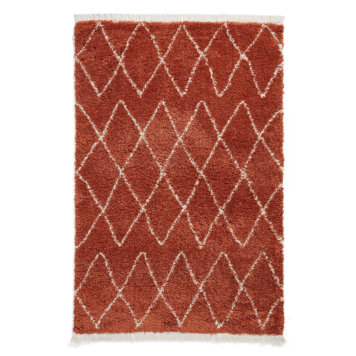 Red Edie Boho Diamond Shaggy Rug from Roseland Furniture