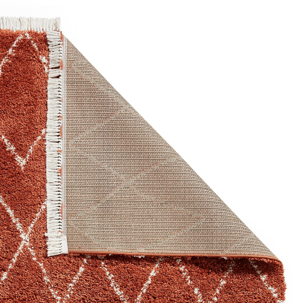 Red Edie Boho Diamond Shaggy Rug from Roseland Furniture