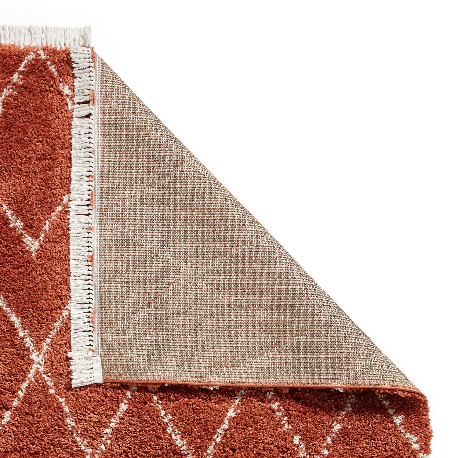 Red Edie Boho Diamond Shaggy Rug from Roseland Furniture