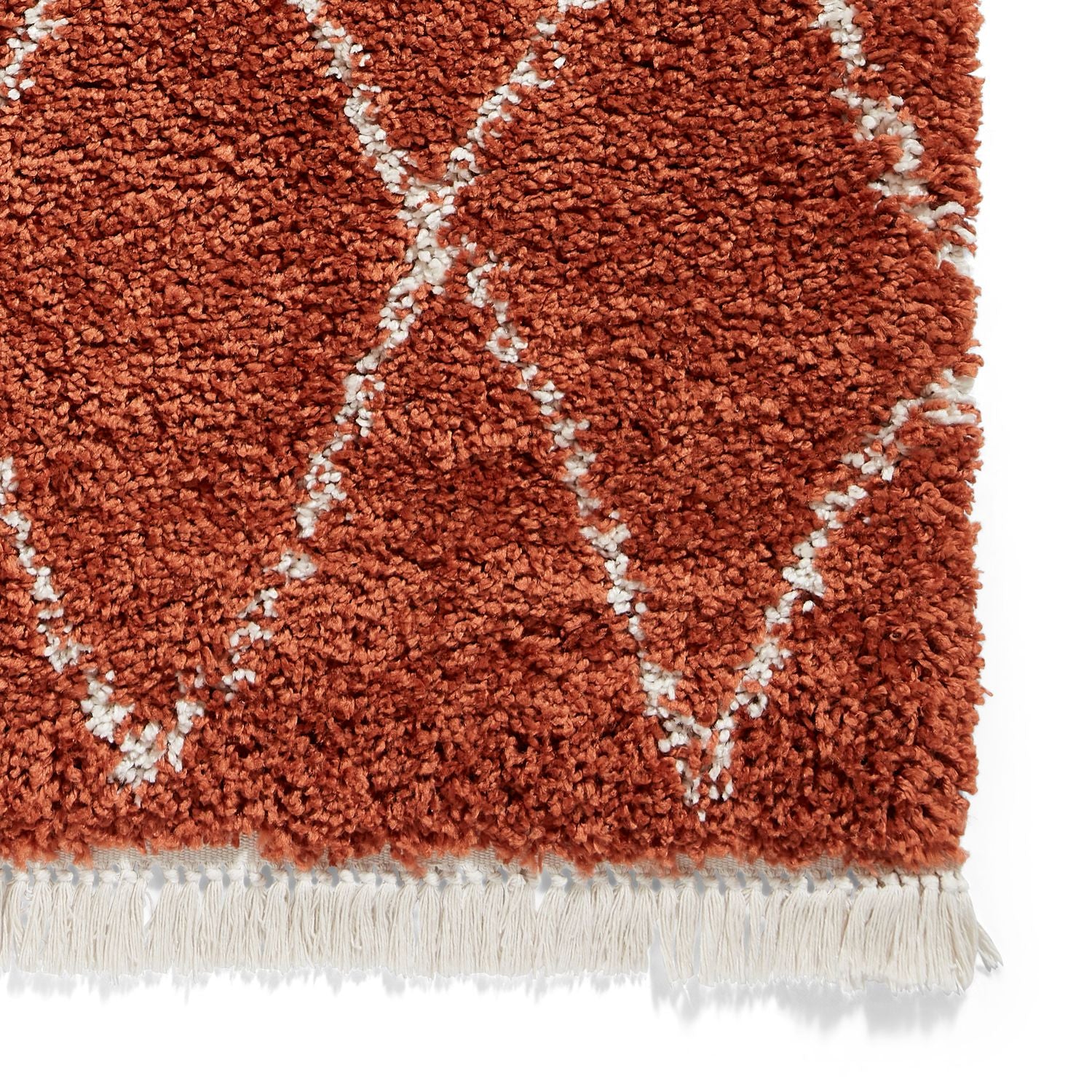 Red Edie Boho Diamond Shaggy Rug from Roseland Furniture