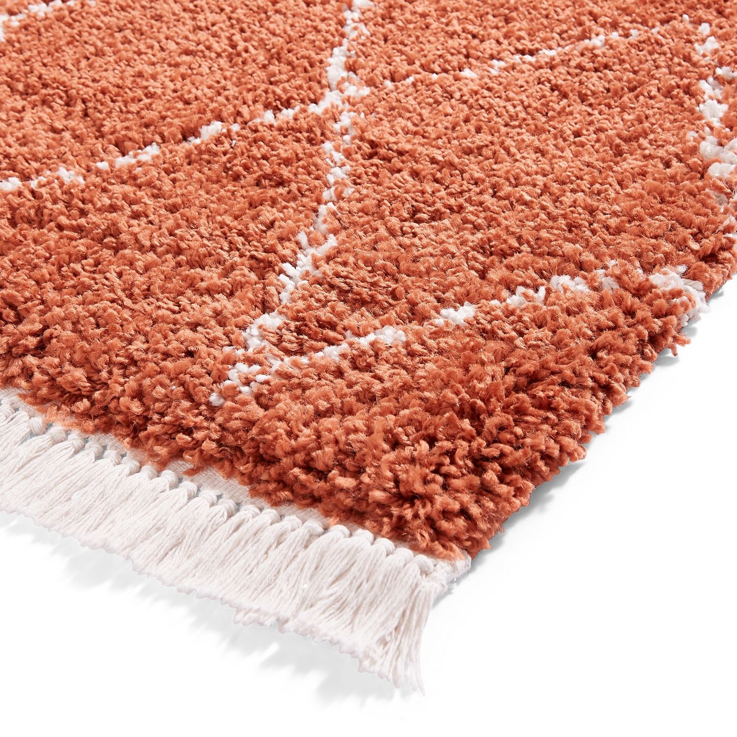 Red Edie Boho Diamond Shaggy Rug from Roseland Furniture