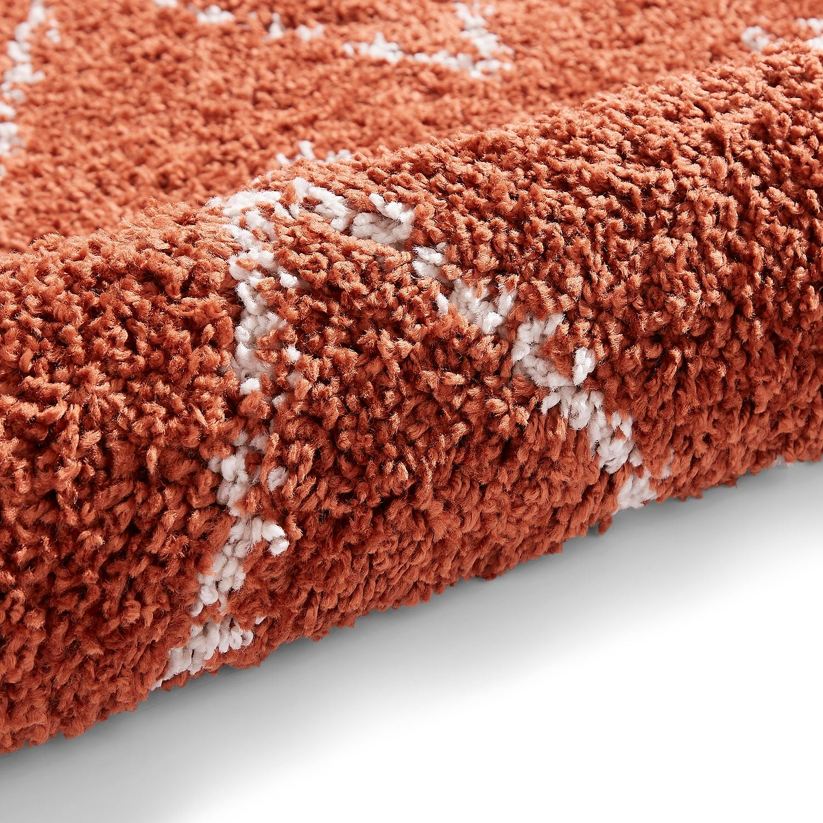 Red Edie Boho Diamond Shaggy Rug from Roseland Furniture
