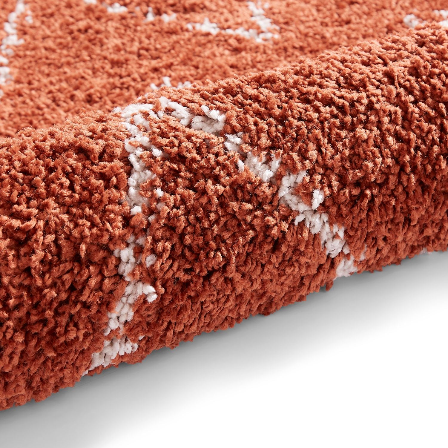 Red Edie Boho Diamond Shaggy Rug from Roseland Furniture