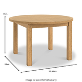 Broadway Oak 120-160cm Round Extendable Dining Table dimensions