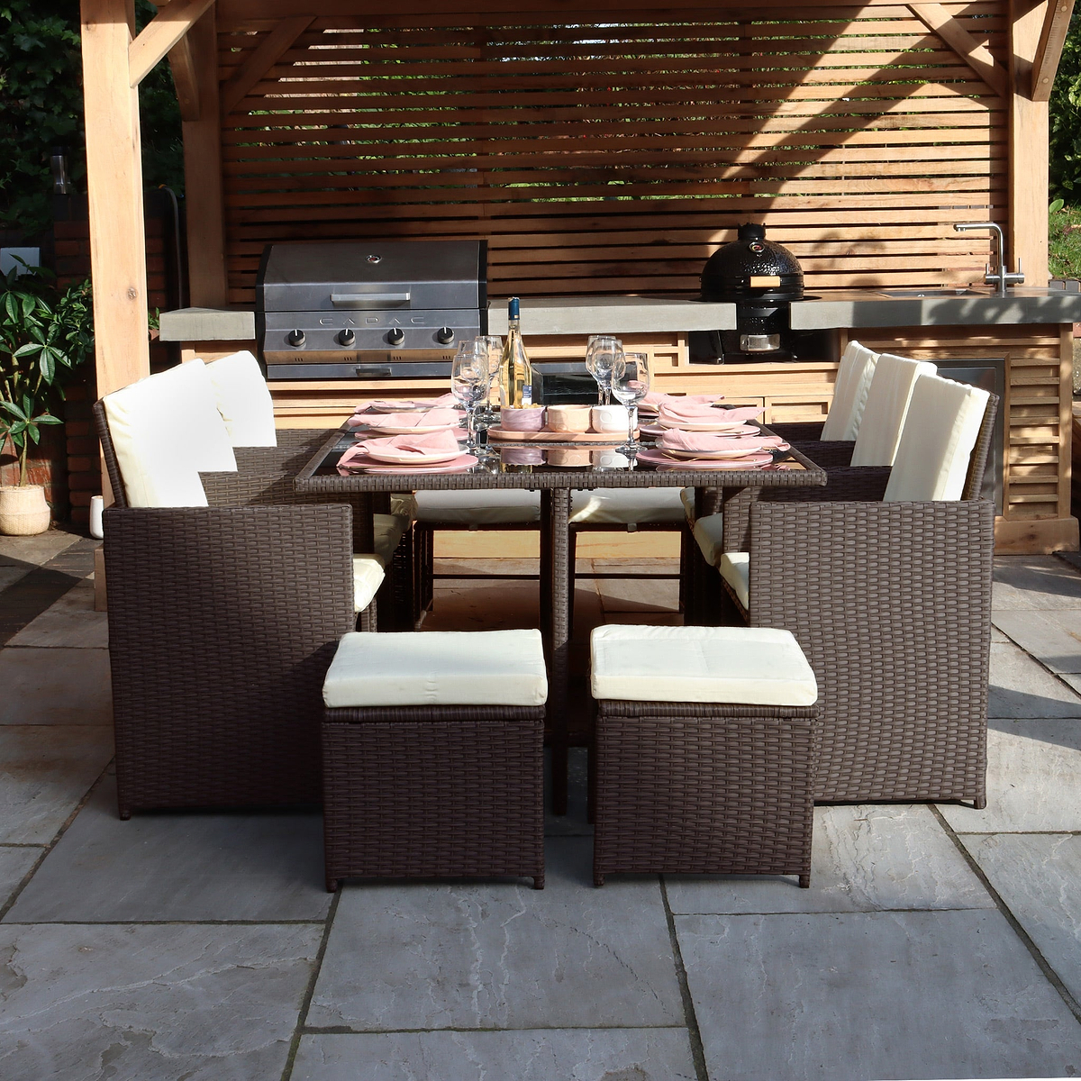 Cannes Brown Rattan 10 Seater Cube Sining Set from Roseland Furniture