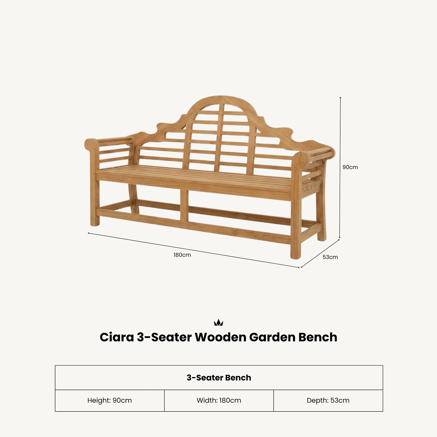 Ciara 180cm 3 Seater Garden Bench from Roseland Furniture