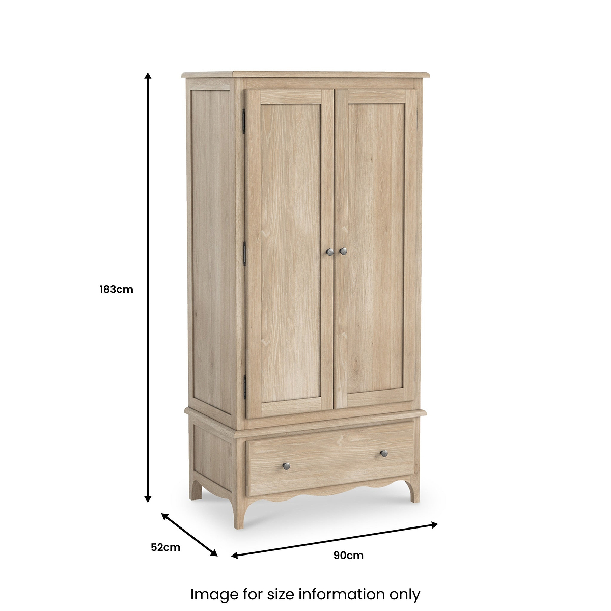 Camille Oak Double Wardrobe dimensions
