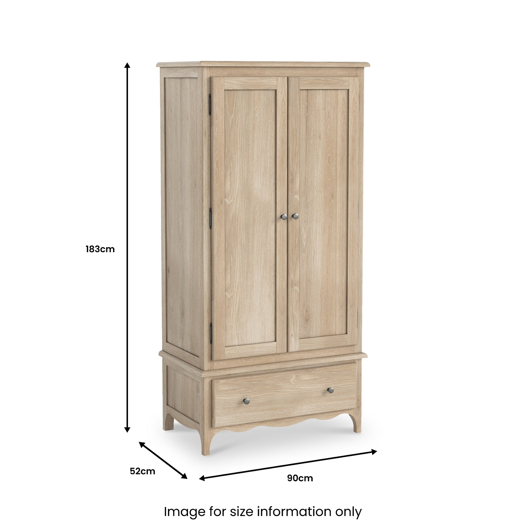 Camille Oak Double Wardrobe dimensions