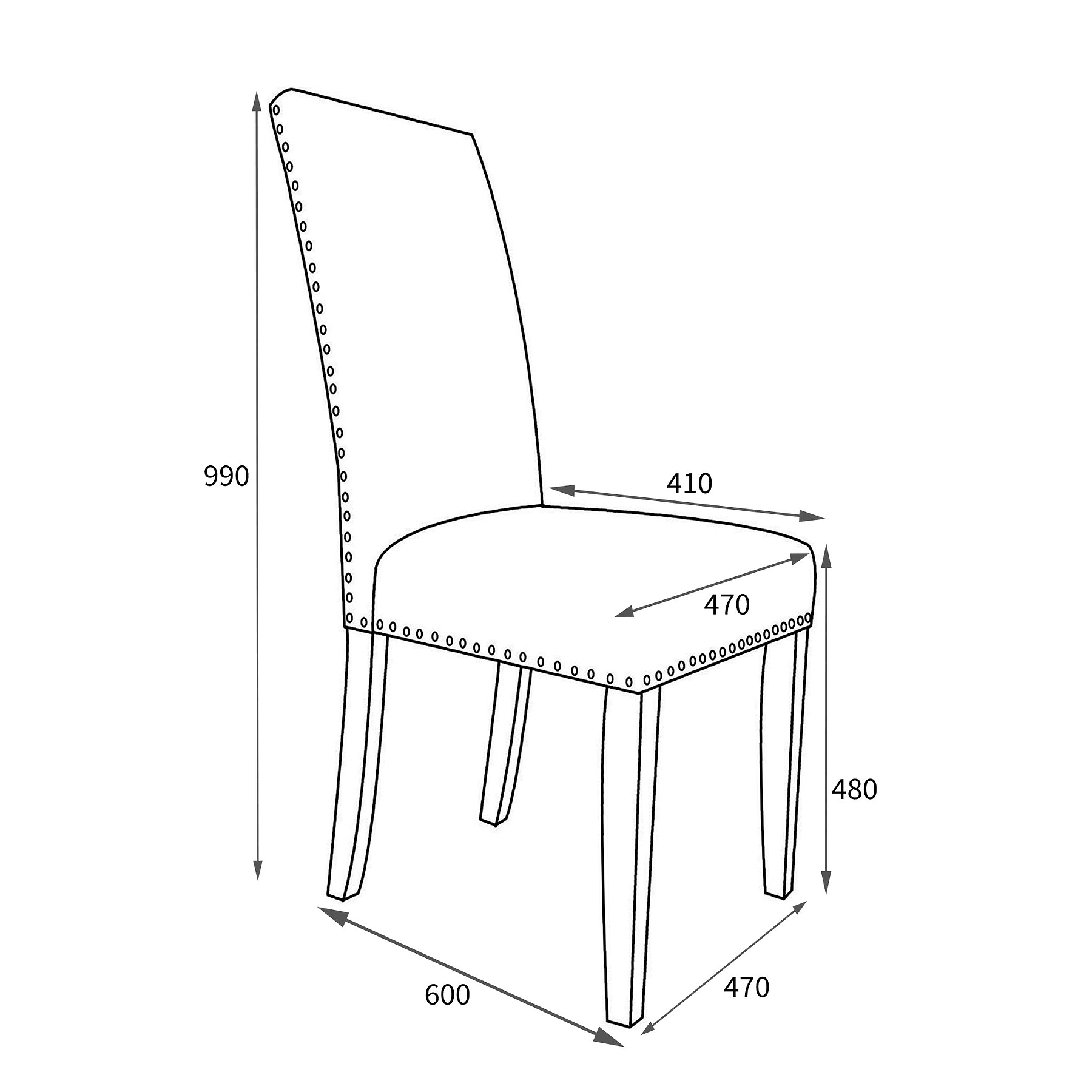 Conran Stud Detail Dining Chair with Black Legs dimensions