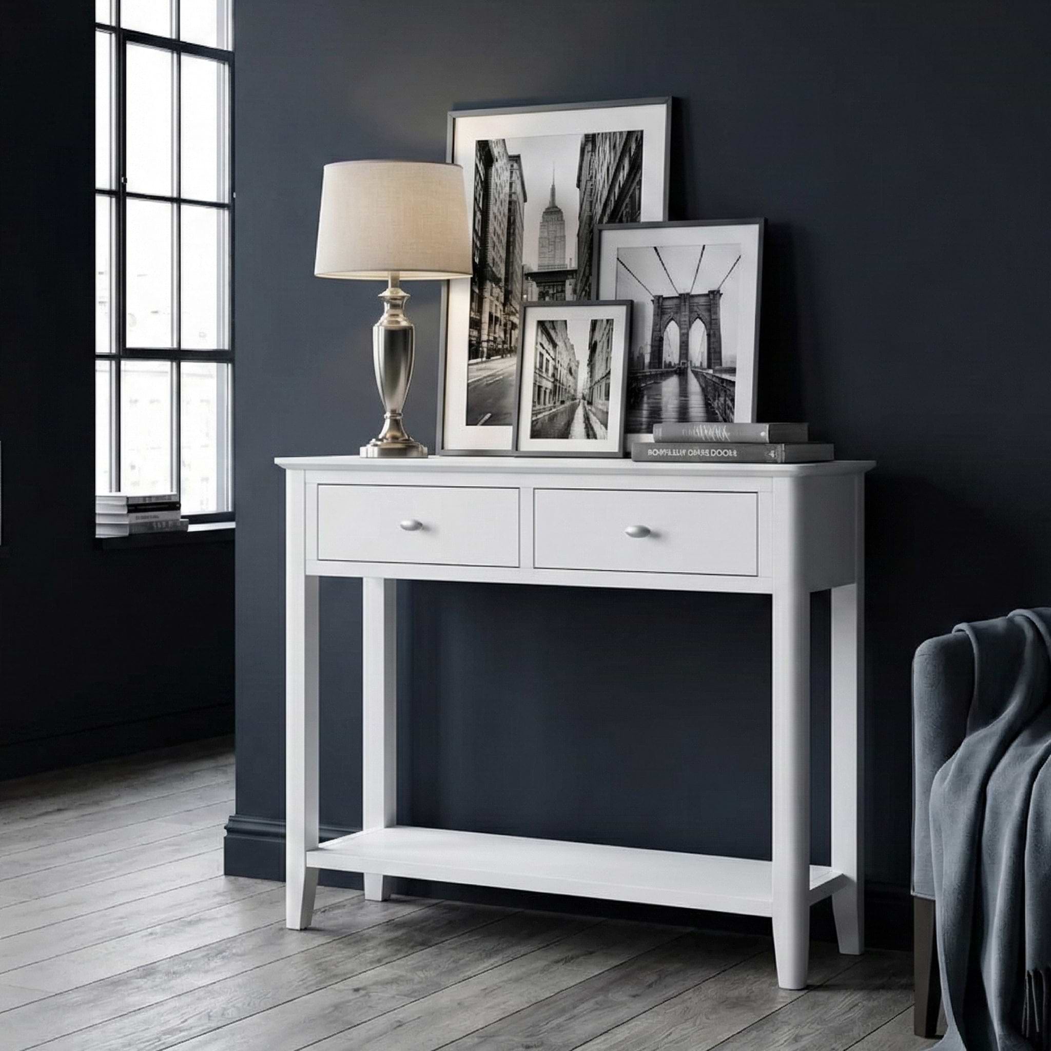 Chester White Console Table with 2 Drawers, Wood | Roseland