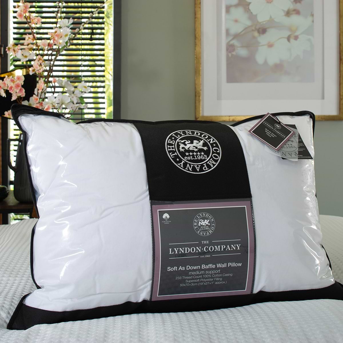 Soft as Down Baffle Wall Pillow w 233 Thread Cotton Cover | Roseland