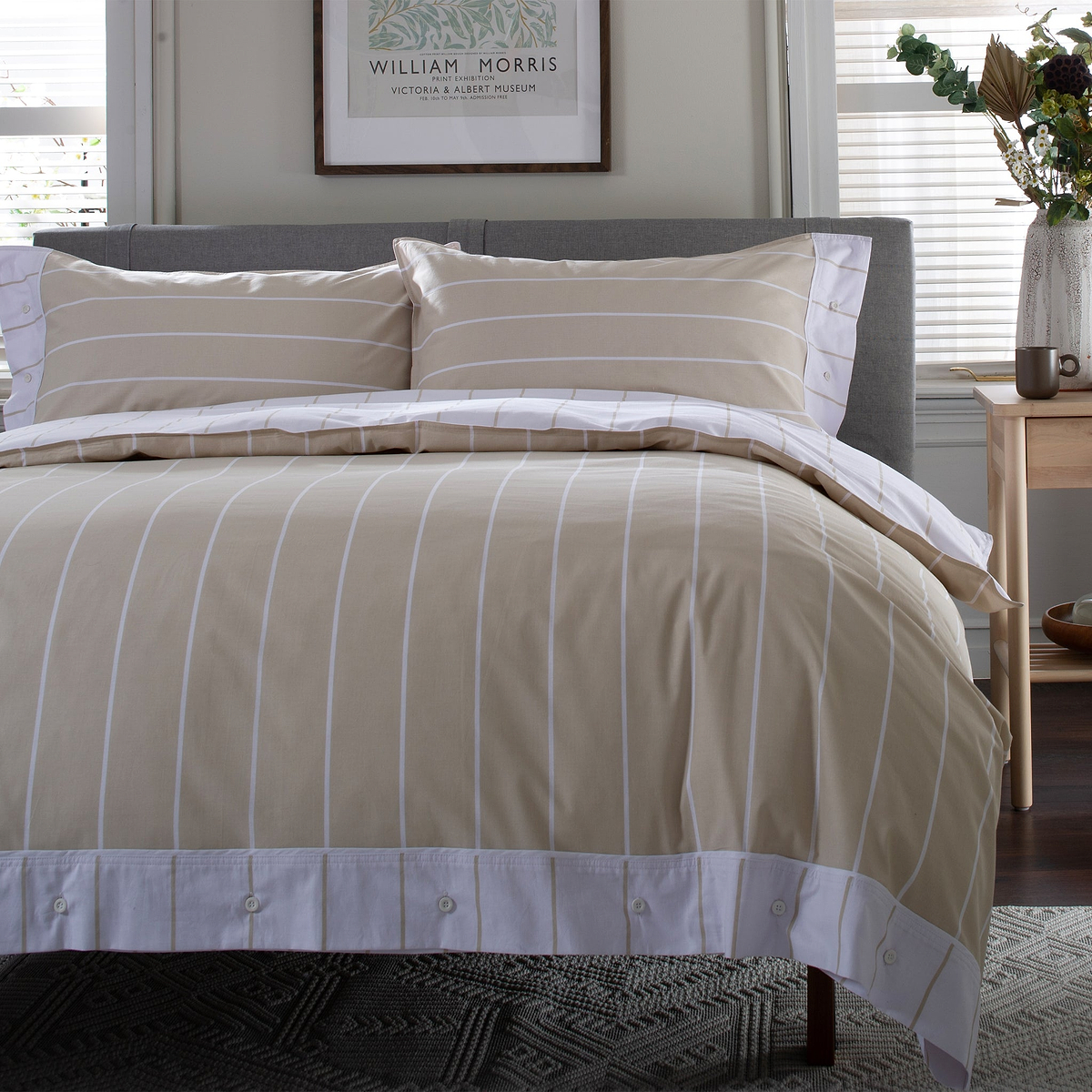 TLC Pin Stripe Duvet Set Single Natural from Roseland Furniture