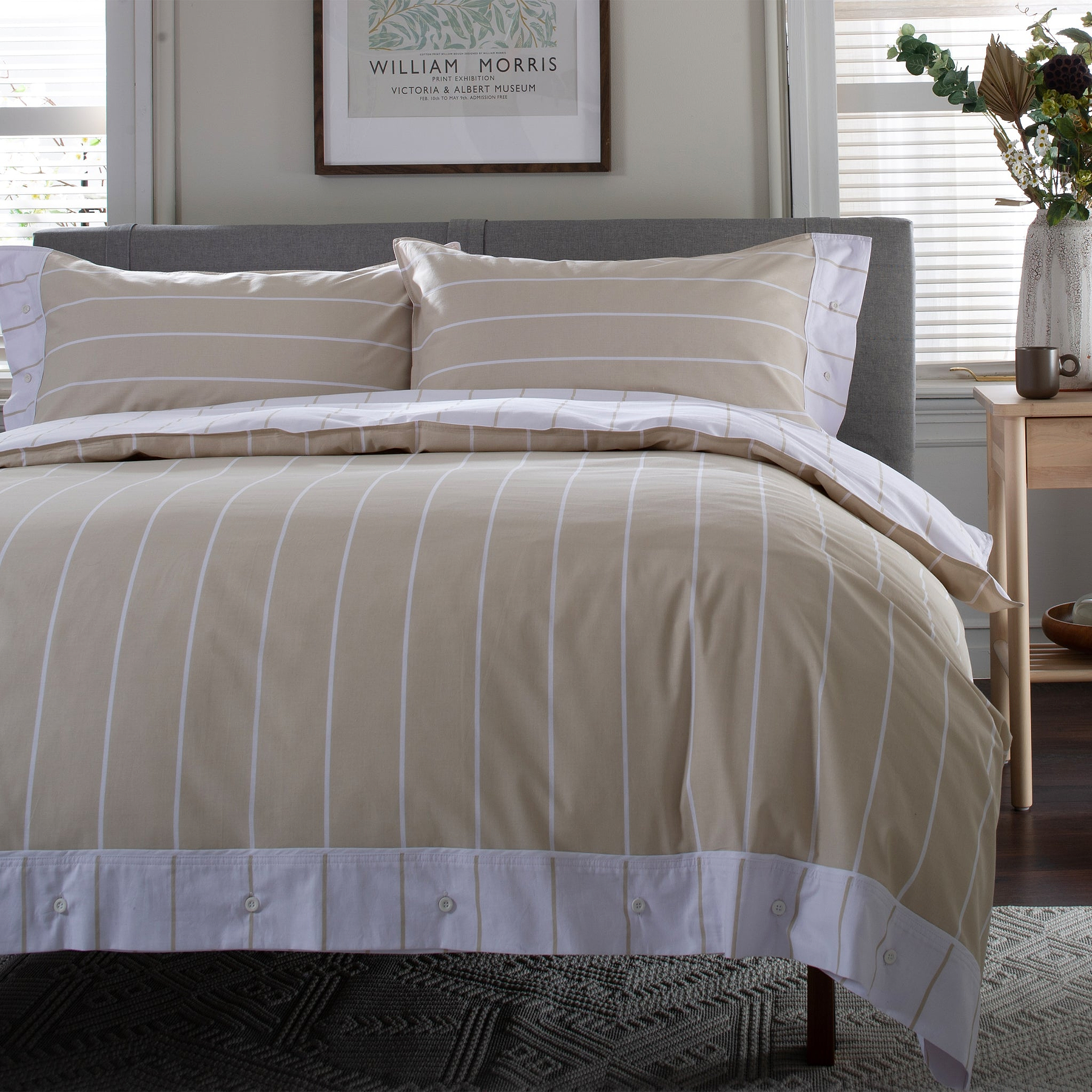 TLC Pin Stripe Duvet Set Single Natural from Roseland Furniture