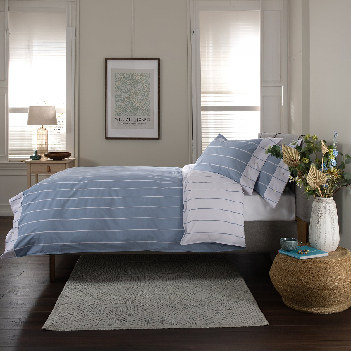 TLC Pin Stripe Duvet Set Double Blue from Roseland Furniture