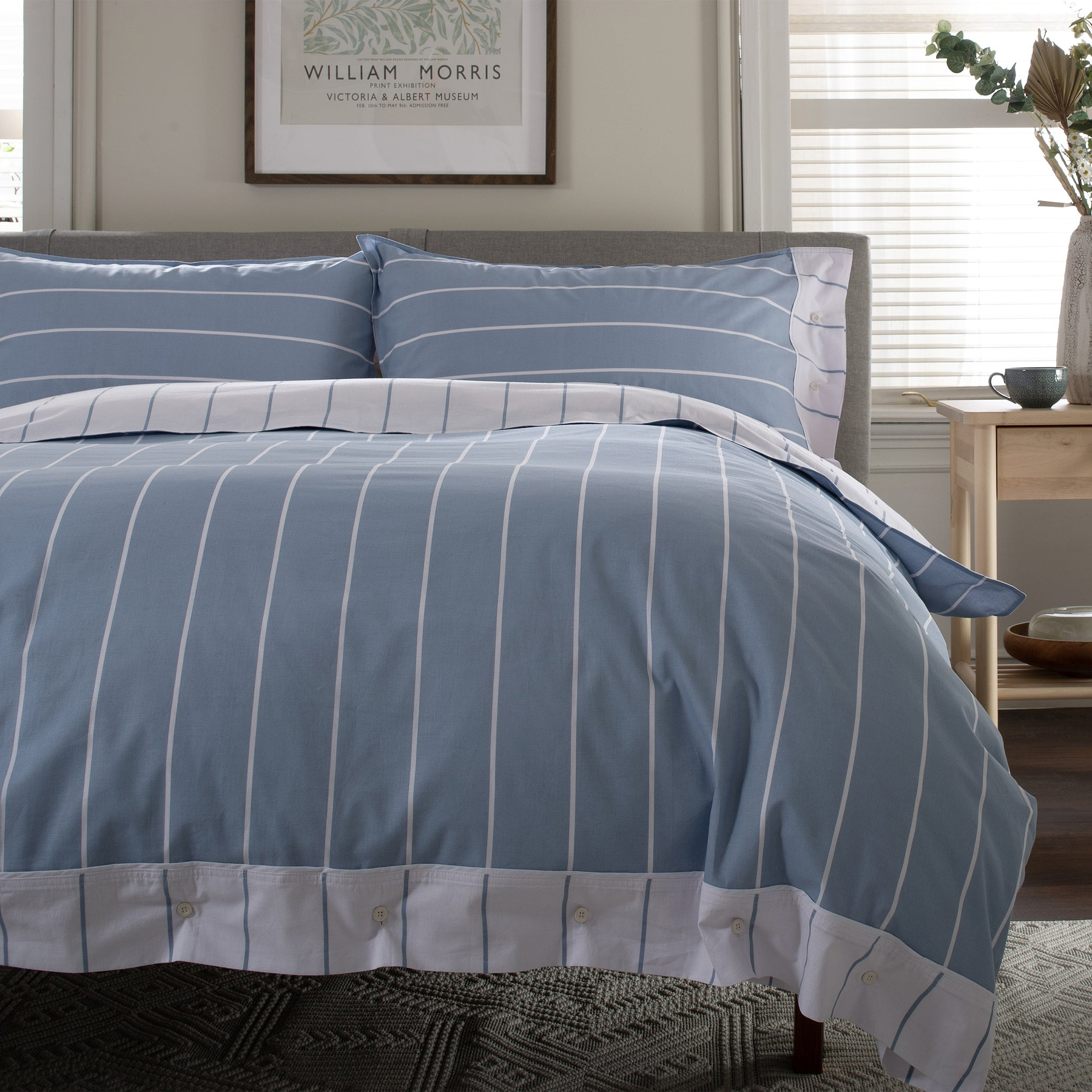 TLC Pin Stripe Duvet Set Double Blue from Roseland Furniture