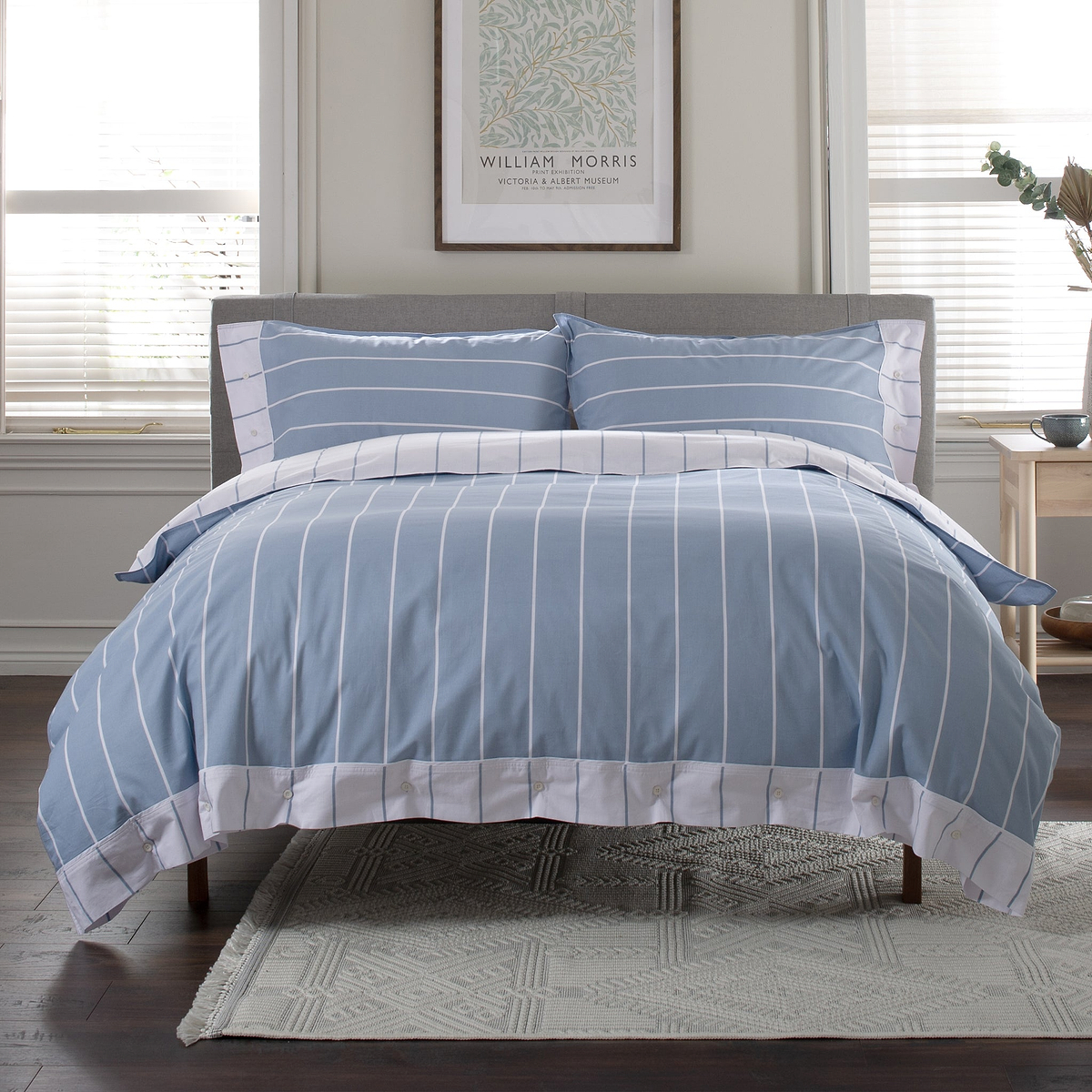 TLC Pin Stripe Duvet Set Double Blue from Roseland Furniture