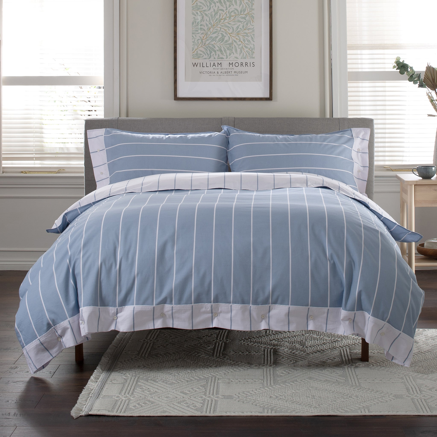 TLC Pin Stripe Duvet Set Double Blue from Roseland Furniture