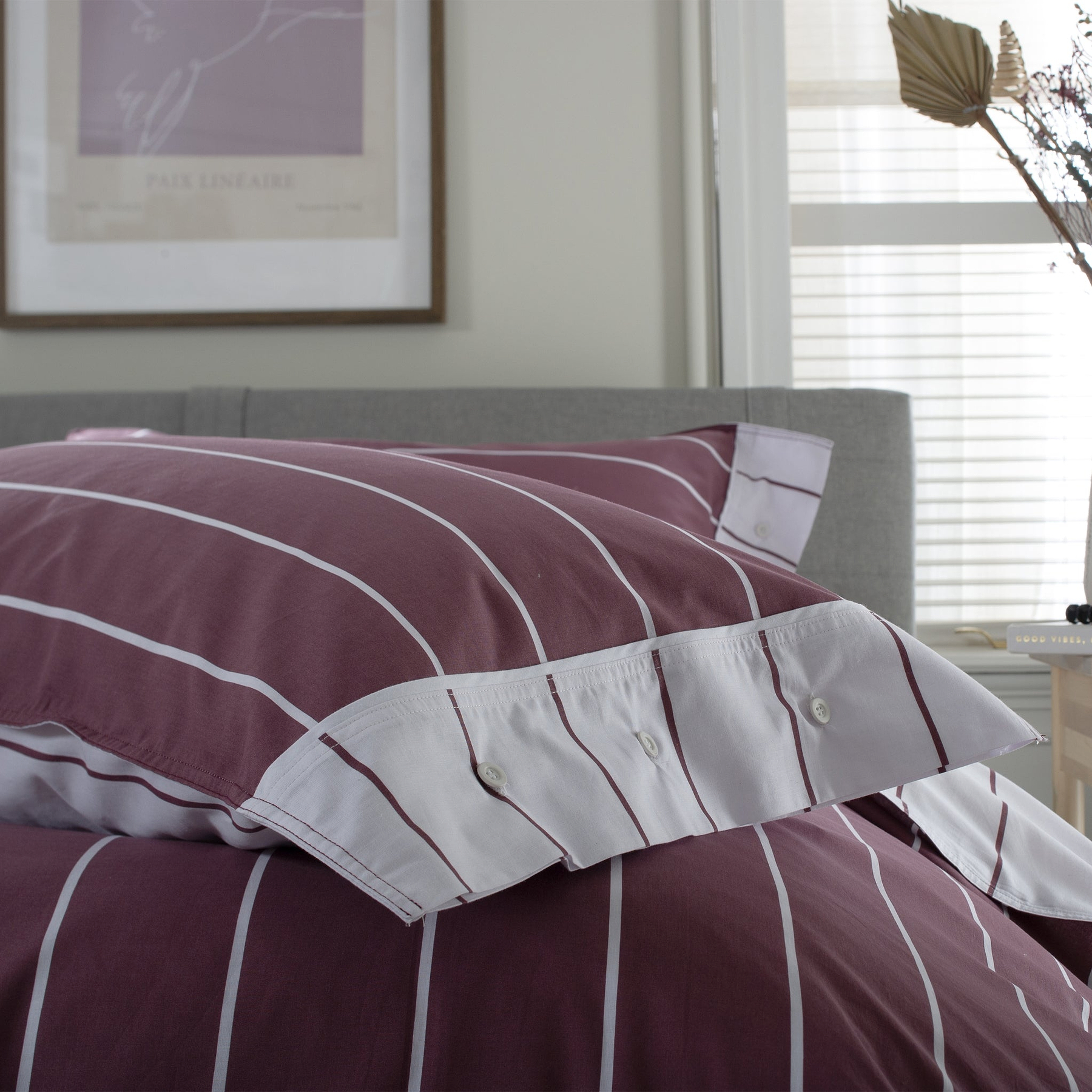 TLC Pin Stripe Duvet Set Double Burgundy from Roseland Furniture