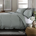 Gingham Frilled Duvet Set Single Green from Roseland Furniture