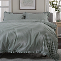 Gingham Frilled Duvet Set Single Green from Roseland Furniture