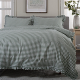 Gingham Frilled Duvet Set Single Green from Roseland Furniture
