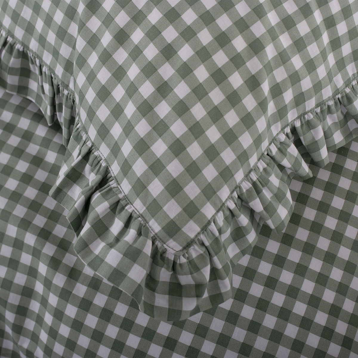 Gingham Frilled Duvet Set Single Green from Roseland Furniture