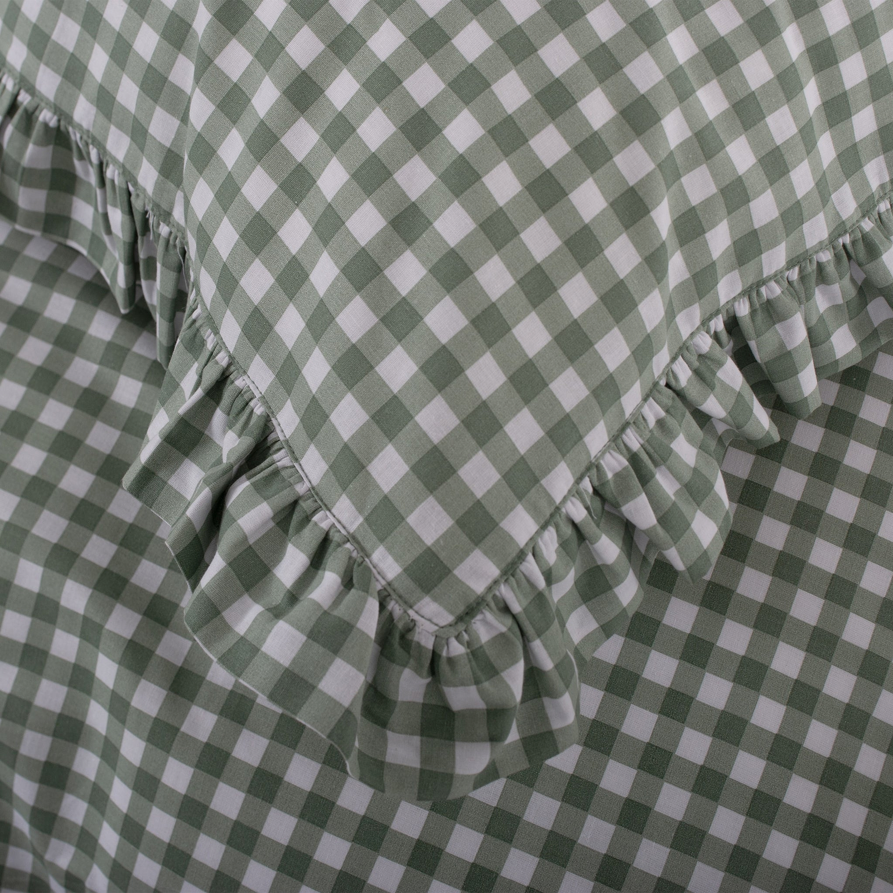 Gingham Frilled Duvet Set Single Green from Roseland Furniture