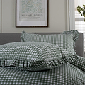 Gingham Frilled Duvet Set Single Green from Roseland Furniture