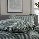 Gingham Frilled Duvet Set Single Green from Roseland Furniture