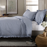 Gingham Frilled Duvet Set Double Blue from Roseland Furniture