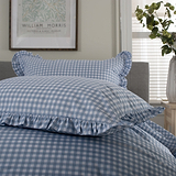 Gingham Frilled Duvet Set Double Blue from Roseland Furniture